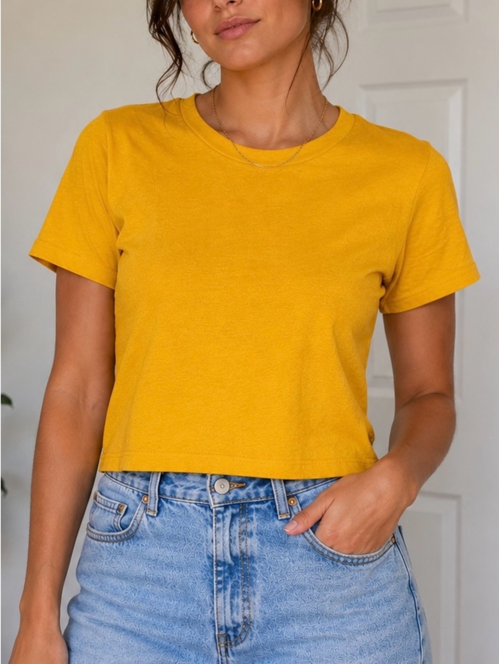 Live The Process Yellow Cropped T-Shirt Medium 90% Cotton 10% Cashmere USA